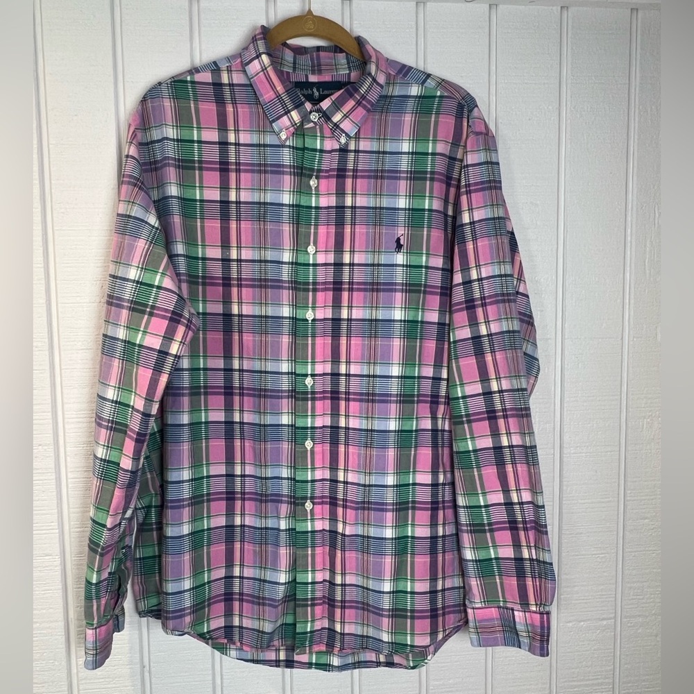 Ralph Lauren Men's Classic-Fit Performance Oxford Shirt Pink/‎ Blue XXL